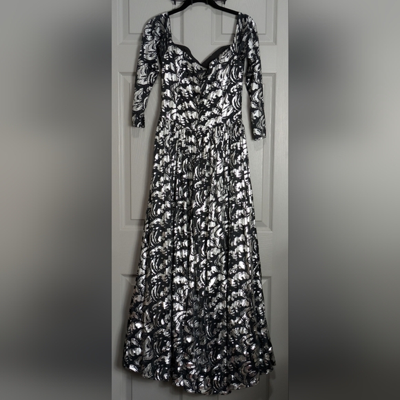 Vintage Off The Shoulder Metallic Maxi Dress Size S/M - Picture 3 of 4